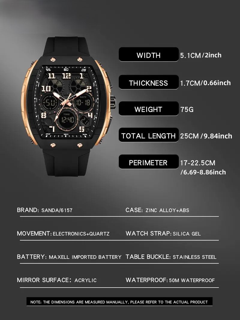 Men's Fashion Digital Analog Watch, Casual Sporty Quartz Digital Watch with Luminous Dial & Alarm Function, Waterproof Watch with Digital Display for Men with Box