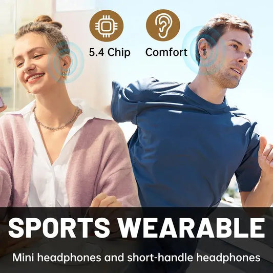 Wireless Bluetooth Headphones with Dual Device Pairing – Connect 2 Devices at Once, Tiny Invisible Earbuds, Waterproof with Mic, Sleep & Sports Earphones Set, 2 Pairs Mini Short Handle Design for Work, Sport, Sleeping