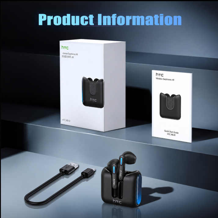 HTC NE49 TWS Wireless Earbuds - Bluetooth 6.0 Gaming Headsets, High Fidelity, IPX5 Waterproof, Built-in Microphone, High Quality Headphones, Bluetooth Headphones, Earbuds Wireless, Ideal for Sports, Unique Gifts for Man, Cool Gifts for Guys