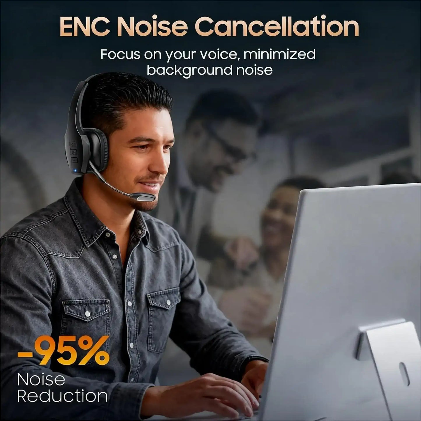 Bytewaveshop Trucker Bluetooth Headset, Wireless with Mic,Bluetooth Headset with ENC Dual Noise Cancelling Microphone & Mute Button, 55Hrs Working Time PC Headset for Cell Phones, Computer, Truck Driver Audio Headphone