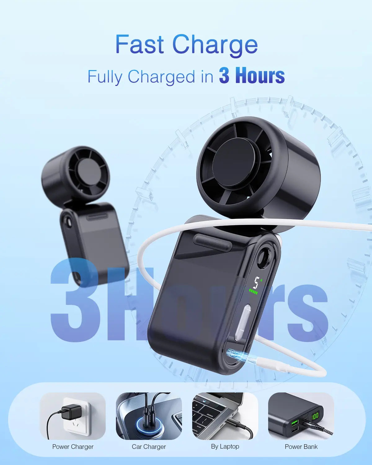 Portable Handheld Turbo Fan 5-Speed Strong Airflow USB Rechargeable Mini Pocket Fan with Adjustable Lanyard for Outdoor Travel Gifts for Women & Men Travel Beach Summer Must-Have