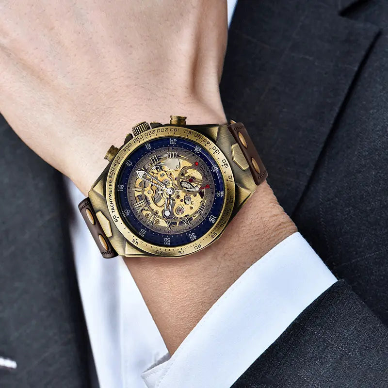 Automatic Mechanical Watch for Men-Classic Skeleton Dial Precision Wristwatch,Fashion Accessory with Retro Design,waterproof Gift for smart man