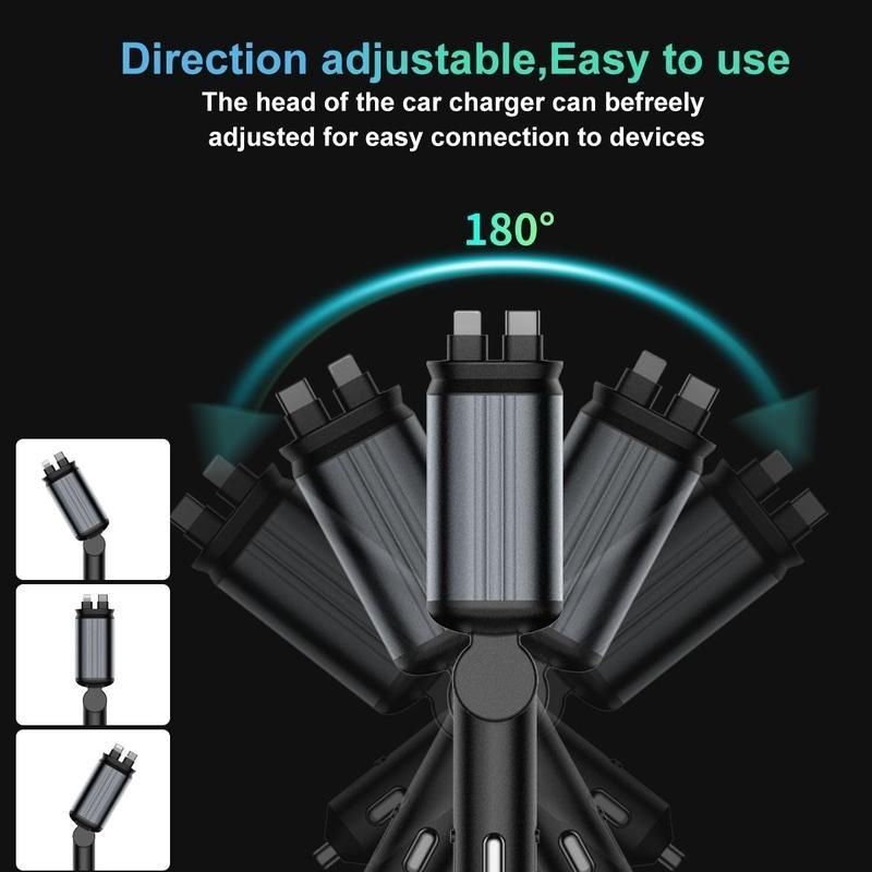 Car Roof Super Fast Retractable Car Charger with Anti-Tangle Retractable Cables, Dual Charge Port,Starlight In Roof Fast Charging Adapter -Automotive car charger starlight led charger