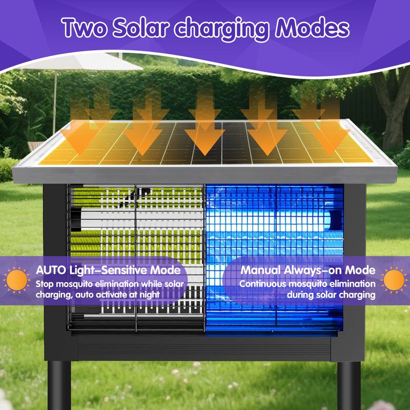 Solar Bug Mosquito Zapper Outdoor, IPX5 Waterproof Ground Insertion Multifunction Type UV Mosquito Killer Electronic Lamp , Modern Household Appliances for Garden, Backyard, Farm