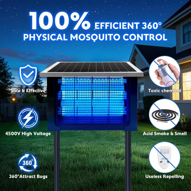 Solar Bug Mosquito Zapper Outdoor, IPX5 Waterproof Ground Insertion Multifunction Type UV Mosquito Killer Electronic Lamp , Modern Household Appliances for Garden, Backyard, Farm