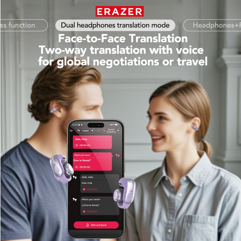 Open Ear Translation Wireless Earbuds With APP, Wireless Headphones With Audio-Visual Future Touch Screen, Waterproof Sports Electronic Earphones with Long Endurance,Bluetooth 6.0 Im
