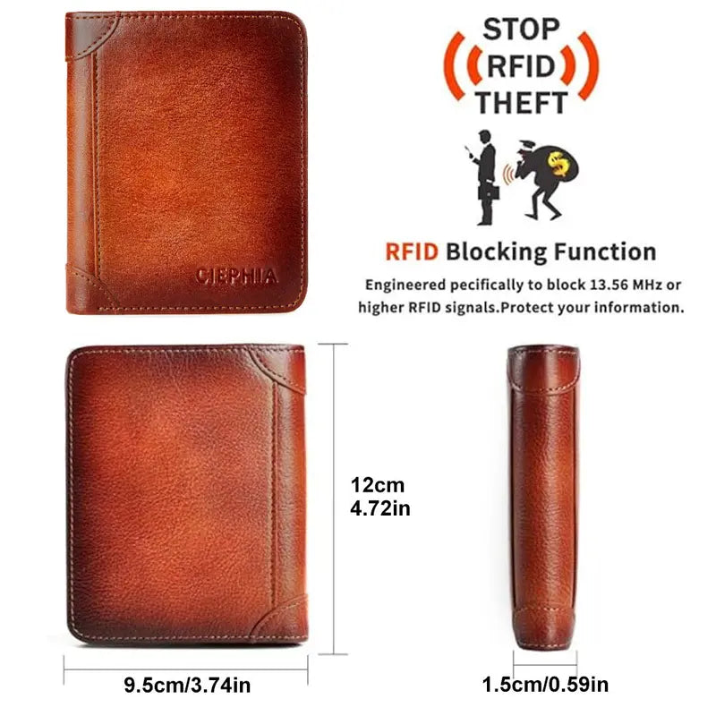 Genuine Leather Rfid Wallets for Men Vintage Short Multi Function ID Credit Card Holder Money Bag Ideal Gift