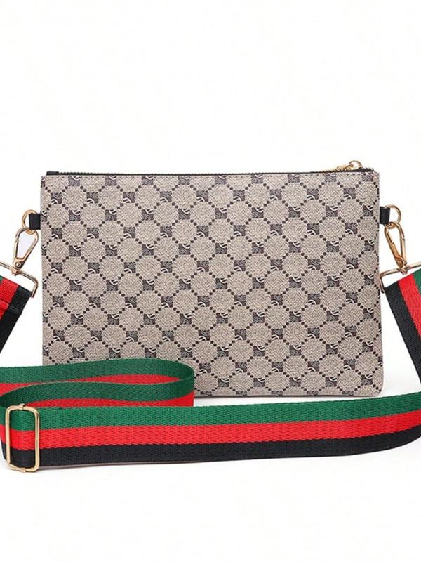 Men's Plaid Design Crossbody Bag with Wrist Strap, Fashionable Large Capacity Adjustable Shoulder Strap Bag for All Seasons