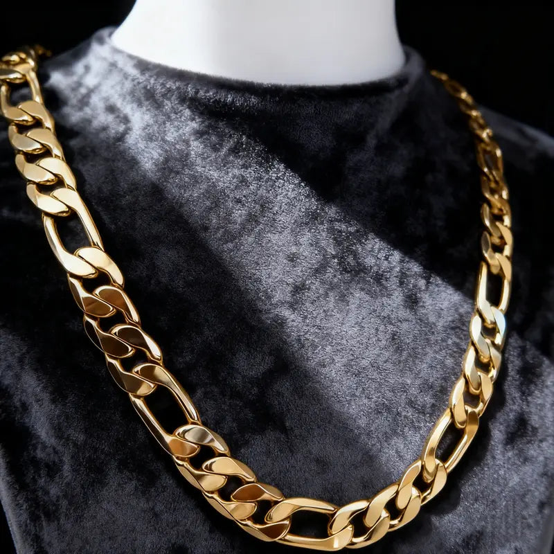 10mm Gold-Plated Figaro Chain Necklace for Men – 2mm/10mm Wide, 24" Italian-Style Cuban Link, Tarnish-Free Nanotech Coating, Hip Hop Streetwear, Minimalist Layering Jewelry, Gift for Him