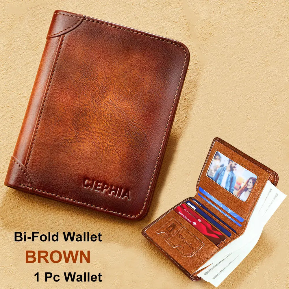 Genuine Leather Rfid Wallets for Men Vintage Short Multi Function ID Credit Card Holder Money Bag Ideal Gift