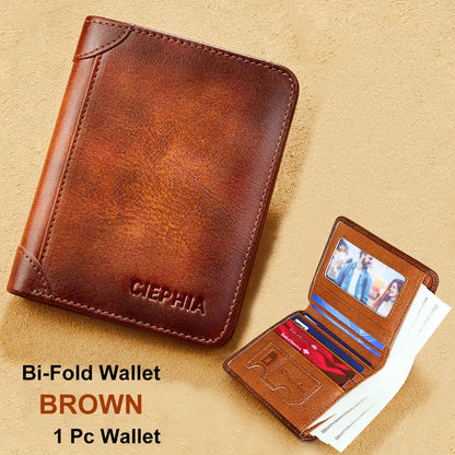 Genuine Leather Rfid Wallets for Men Vintage Short Multi Function ID Credit Card Holder Money Bag Ideal Gift