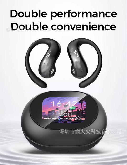 True Wireless Open Ear Earbuds Bluetooth 5.4 IPX5 Waterproof 48Hours Play time OWS Headphones Immersive Premium Sound Long Distance Connection Headset with Charging Case Light-