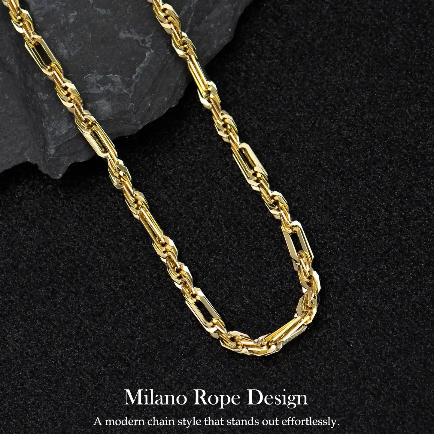 Milano Rope Chain Necklace for Men, Affordable Trendy Gold Plated Necklace with Multi-Angle Reflective Shine, Gift for Fashion Lovers（26 inches）