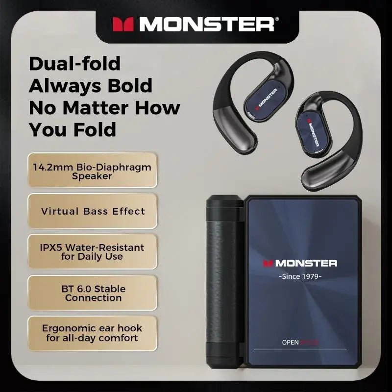 Monster Ear Buds - Headphones Bluetooth with Dual-Fold Design, Noise Isolation - 145H Playtime Wireless Earbuds Bluetooth 6.0, IPX5 Waterproof & Sweatproof Wireless Headphones, Headset Ideal Traveli