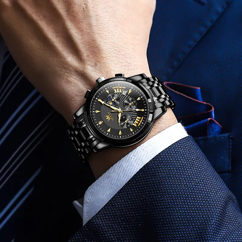 OLEVS Men's Watch Chronograph Business Dress Quartz Stainless Steel Water Resistant Luminous Date Wristwatch