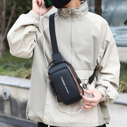Men's Letters Print Zipper Chest Bag, Casual Anti-theft Large-Capacity Crossbody Bum Bag, Fashionable Sling Bag for Daily Use