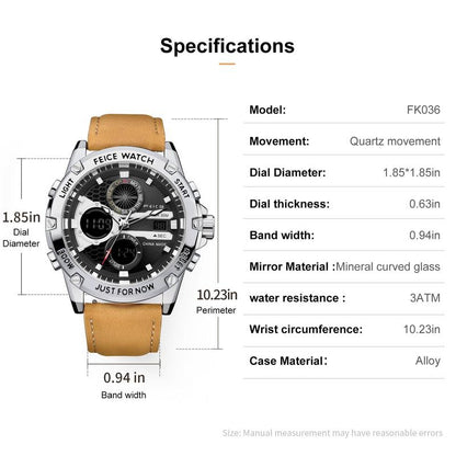 Men's luxury business fashion watch, with a luminous elegant dial, waterproof sports watch - Black and silver gift set Chronograph Leather Style Fashionable Wristwatch
