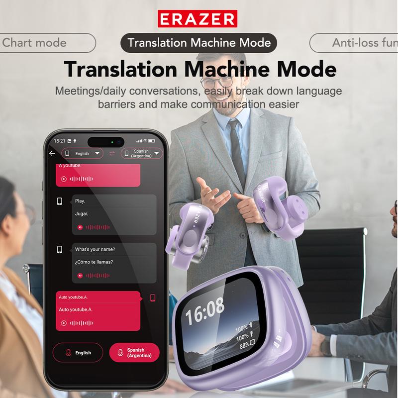 Open Ear Translation Wireless Earbuds With APP, Wireless Headphones With Audio-Visual Future Touch Screen, Waterproof Sports Electronic Earphones with Long Endurance,Bluetooth 6.0 Im