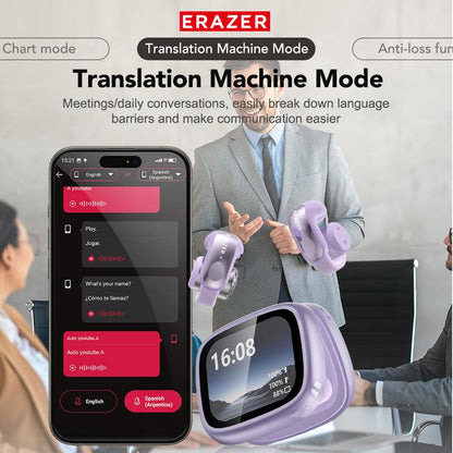 Open Ear Translation Wireless Earbuds With APP, Wireless Headphones With Audio-Visual Future Touch Screen, Waterproof Sports Electronic Earphones with Long Endurance,Bluetooth 6.0 Im