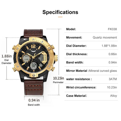 Fashion Men's Watch Large Dial Waterproof Luminous Watch Fashion High-end Multifunctional Sports Dual Time Zone Watch gift set
