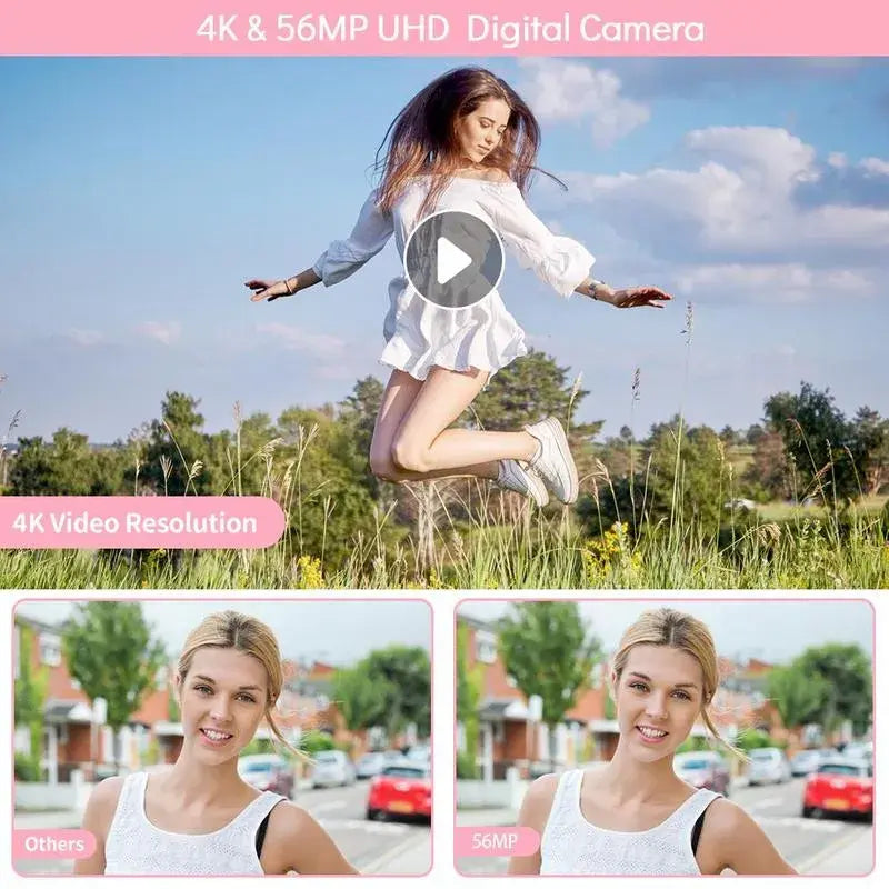 GLOBAL PICK 4K Digital Camera with 180° Flip Screen, 16X Digital Zoom Vlogging Camera, Autofocus Camera, Including Wide Angle & Macro Lens, 32GB TF Card, Ideal Gift Choice, Photographic Kit