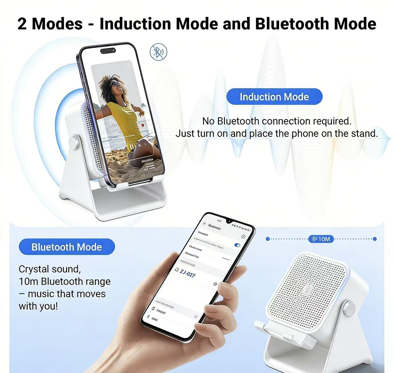 Wireless Induction Audio Speaker Stand, 5in1 Cellphone Holder, 3500mAh Rechargeable Emergency Power Bank,360° Adjustable Mobile Tablet Stand with Colorful Ambient Light Gifts for Men Women