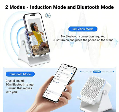 Wireless Induction Audio Speaker Stand, 5in1 Cellphone Holder, 3500mAh Rechargeable Emergency Power Bank,360° Adjustable Mobile Tablet Stand with Colorful Ambient Light Gifts for Men Women