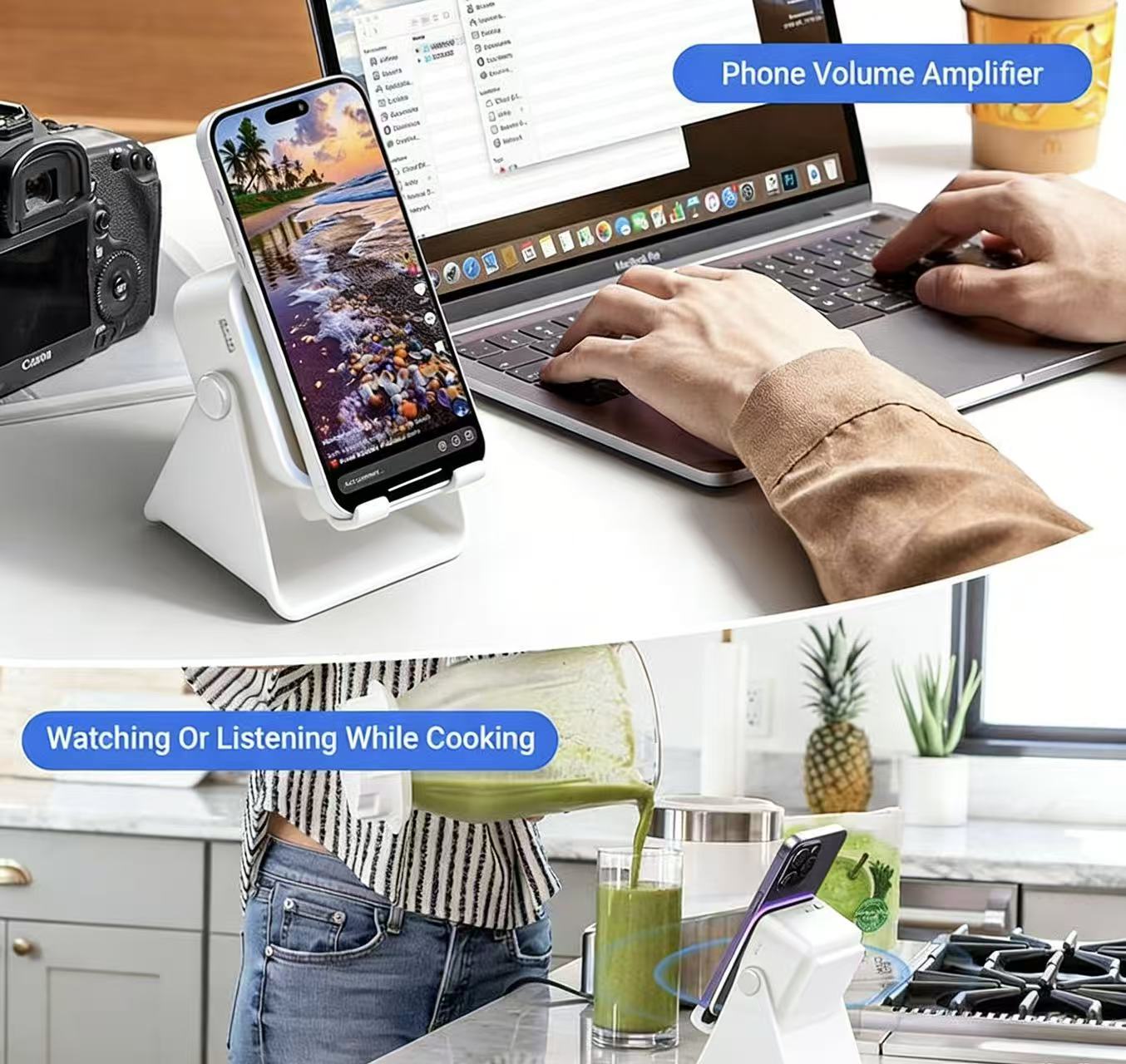 Wireless Induction Audio Speaker Stand, 5in1 Cellphone Holder, 3500mAh Rechargeable Emergency Power Bank,360° Adjustable Mobile Tablet Stand with Colorful Ambient Light Gifts for Men Women