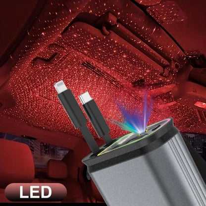 Car Roof Super Fast Retractable Car Charger with Anti-Tangle Retractable Cables, Dual Charge Port，Starlight In Roof Fast Charging Adapter -Automotive car charger starlight led charger