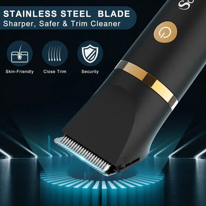 Scttomon 3 in 1 Electric Body Hair Trimmer,Groin Hair Trimmer for Men,Waterproof Electric Shaver Nose Hair Trimmer,Men's Hair Removal Device Cordless,Manscape Trimmer with Standing Recharge Dock