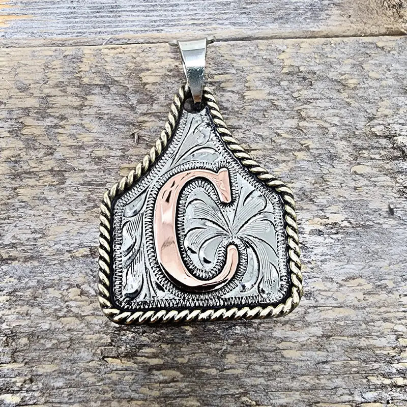 Handmade Cow Tag Necklace & Keychain with Copper Initial. Custom Made. Texas-Based. Fashion Jewelry Accessories