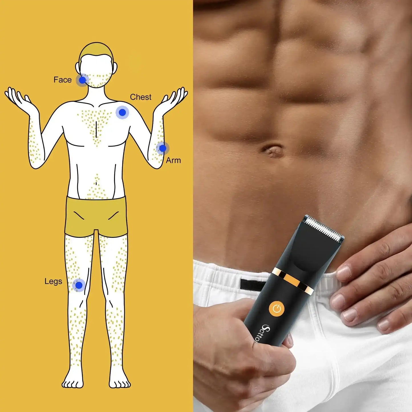 Scttomon 3 in 1 Electric Body Hair Trimmer,Groin Hair Trimmer for Men,Waterproof Electric Shaver Nose Hair Trimmer,Men's Hair Removal Device Cordless,Manscape Trimmer with Standing Recharge Dock