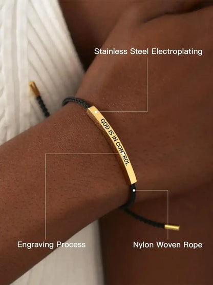 Inspire Bracelet "GOD IS IN CONTROL"/"DIOS TIENE EL CONTROL" - Premium Artistic Engraving, Stainless Steel & 18k Gold Plated, Adjustable Up to 10in, Meaningful & Visually Appealing Jewelry, English and Spanish, Perfect Mother's Day Gift, SummerVibes