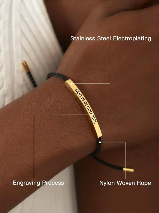 Inspire Bracelet "GOD IS IN CONTROL"/"DIOS TIENE EL CONTROL" - Premium Artistic Engraving, Stainless Steel & 18k Gold Plated, Adjustable Up to 10in, Meaningful & Visually Appealing Jewelry, English and Spanish, Perfect Mother's Day Gift, SummerVibes