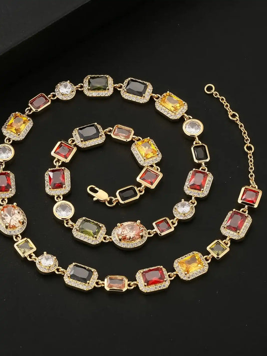 Colorful Rhinestone Decorated Pendant Necklace for Women & Girls, Fashion Jewelry for Party, Daily Clothing Decor, Elegant Rhinestone Necklace