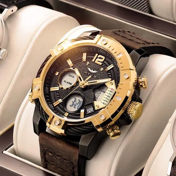 Fashion Men's Watch Large Dial Waterproof Luminous Watch Fashion High-end Multifunctional Sports Dual Time Zone Watch gift set