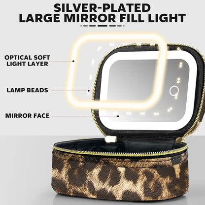 Portable Makeup Bag with LED Light & Mirror, Removable Battery-Powered Travel Cosmetic Case, Makeup Organizer Pouch & Box for Women, Makeup Storage Box