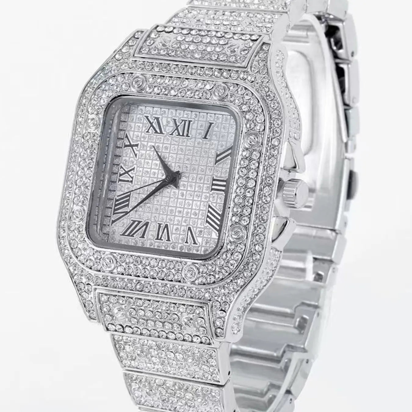 Men's Casual Fashion Quartz Watch, Elegant Square Dial Rhinestone Decorated Alloy Case Wristwatch, Classic Simple Fashion Street Style For All Seasons, Black Friday Deal Watch Suitable For Casual Business Wear, Birthday Christmas Gift