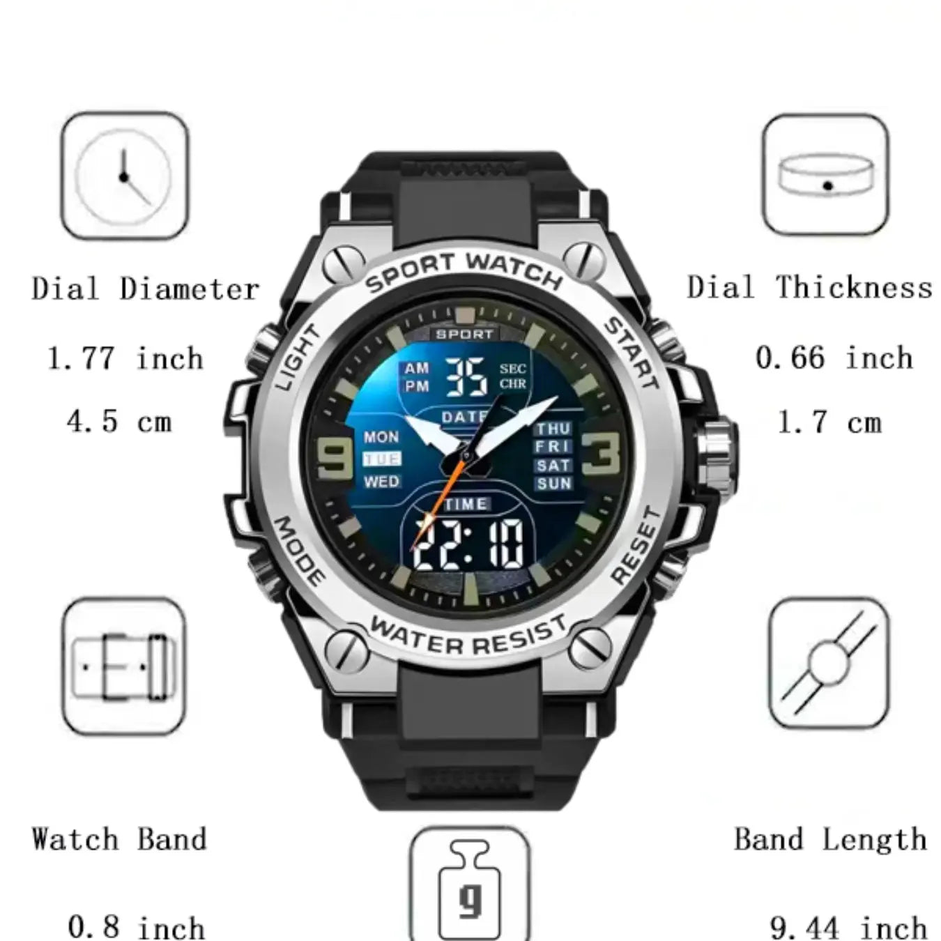 Men's Sporty Digital Watch, Fashionable Watch with Digital Display, Trendy Watch for Daily Life, Water Resistant Watch