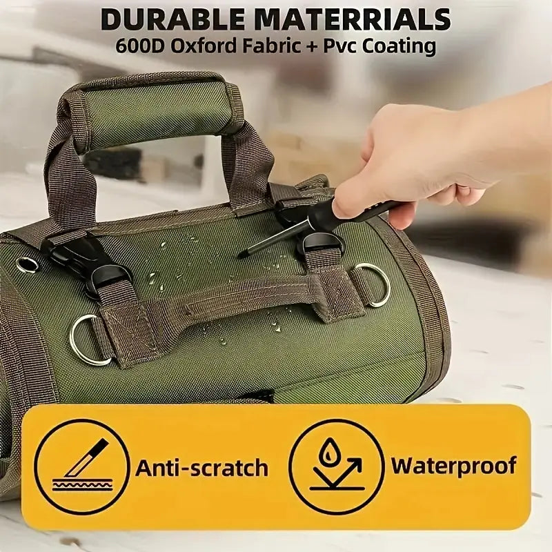 Tool Roll with Detachable Pouches Heavy Duty Roll Up Tool Bag for Carpenter Mechanic Electrician & Hobbyist Waterproof Adjustable Organizer Roll-Up DIY Enthusiastdetachable pouch