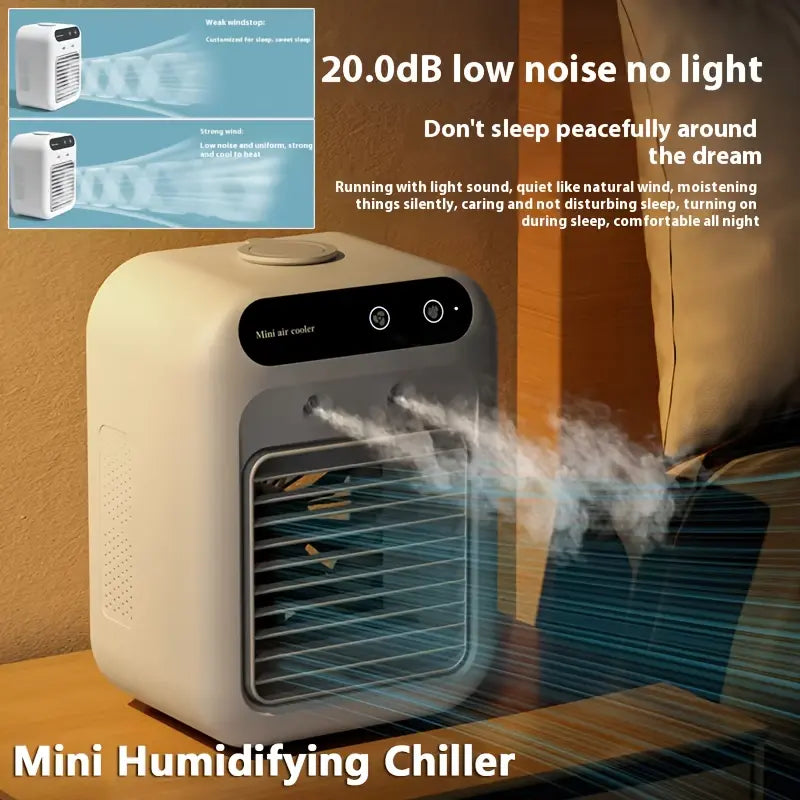 1pc Rechargeable Mini Air Conditioner Portable Water Cooling Fan Humidifier Purifier Desktop Air Cooler Fan for Office Desktop