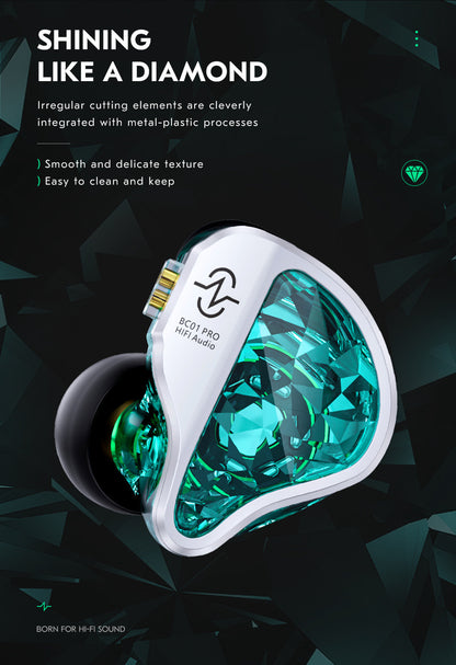 CCZ Harmony BC01 Pro Wired Headset with 5N OFC Cable 99.999% Purity Detachable Cable Optional Earbuds Microphone Hybrid 1DD+1BA Audio Headphone True Audiophile Sound Quality IEM Electronic Music