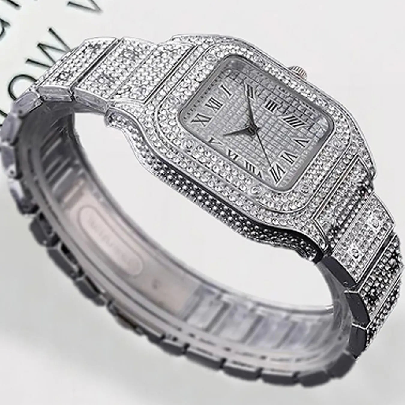 Men's Casual Fashion Quartz Watch, Elegant Square Dial Rhinestone Decorated Alloy Case Wristwatch, Classic Simple Fashion Street Style For All Seasons, Black Friday Deal Watch Suitable For Casual Business Wear, Birthday Christmas Gift