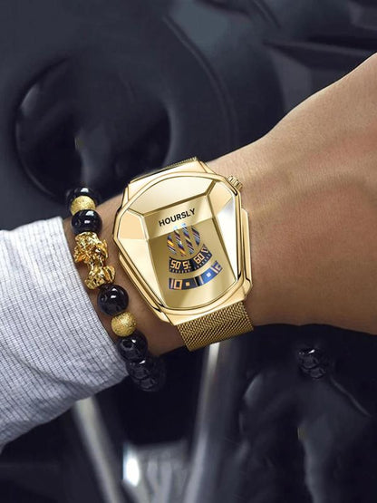 Men's Business Quartz Watch & Beaded Bracelet Set, Fashion Watch Set for Party, Daily Decor, Trendy All-match Watch Set for Birthday Gifts without Box, Exquisite Watch Set