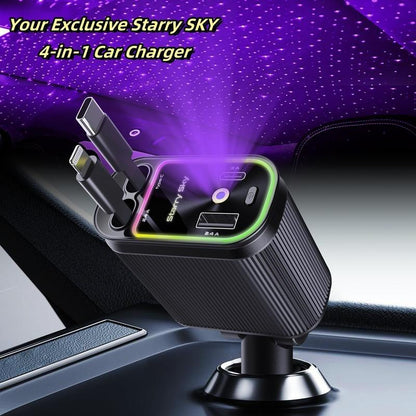 Car Roof Super Fast Retractable Car Charger with Anti-Tangle Retractable Cables, Dual Charge Port，Starlight In Roof Fast Charging Adapter -Automotive car charger starlight led charger