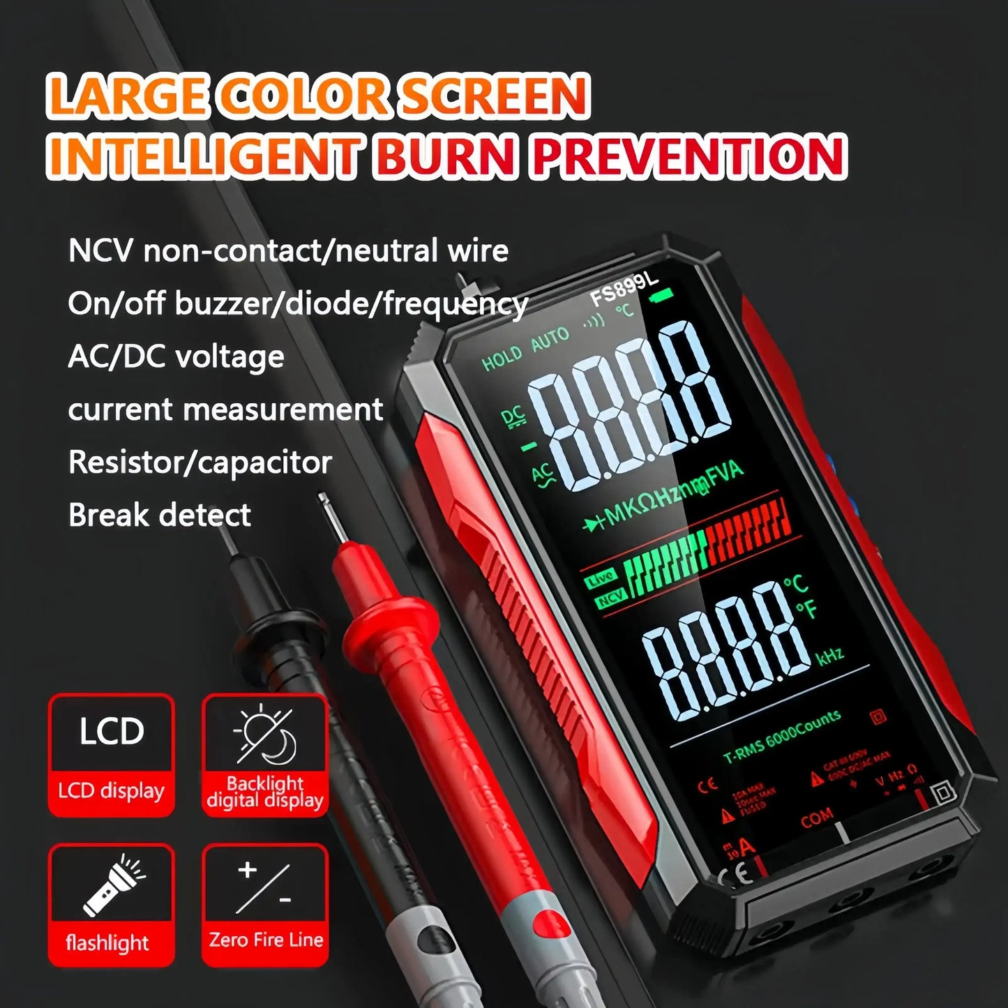 Fully Automatic True RMS (TRMS) 6000 Count Digital Voltmeter - A reliable voltage tester suitable for home, automotive, and industrial applications; a professional electrical tool.