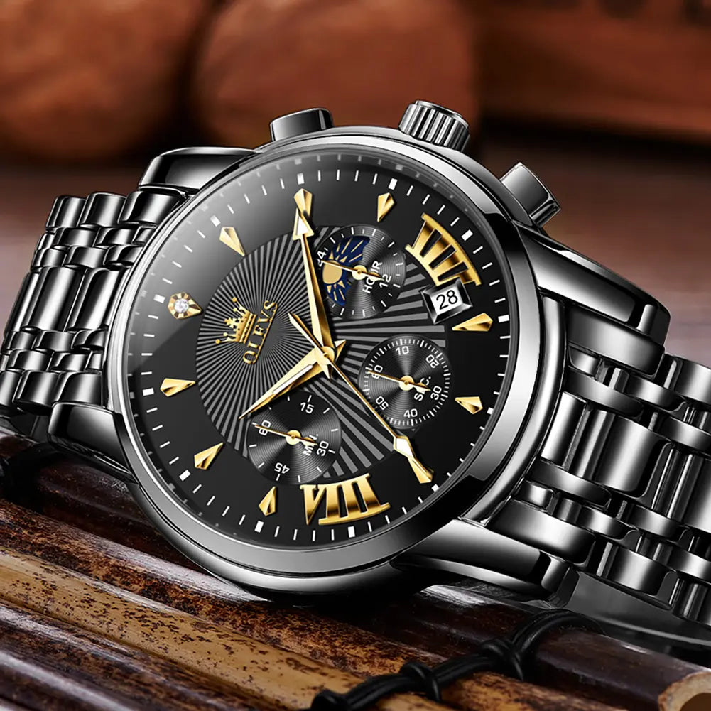 OLEVS Men's Watch Chronograph Business Dress Quartz Stainless Steel Water Resistant Luminous Date Wristwatch