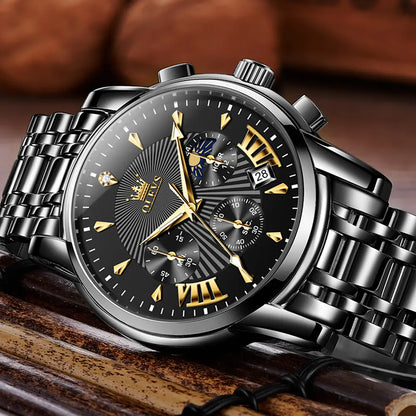 OLEVS Men's Watch Chronograph Business Dress Quartz Stainless Steel Water Resistant Luminous Date Wristwatch