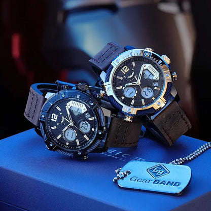 Fashion Men's Watch Large Dial Waterproof Luminous Watch Fashion High-end Multifunctional Sports Dual Time Zone Watch gift set