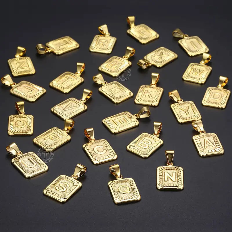 Gold Plated Square Capital Choker Alhpabets from A-Z 5mm 22inch Curb Chain Necklace